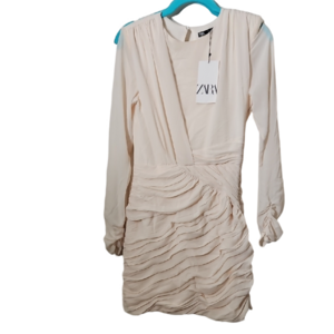 Zara Elegant Cream Long Sleeve Dress